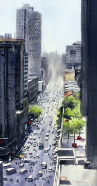 Sarfraz Musawir, 30 x 15 Inch, Watercolor on Paper, Cityscape Painting, AC-SAR-138